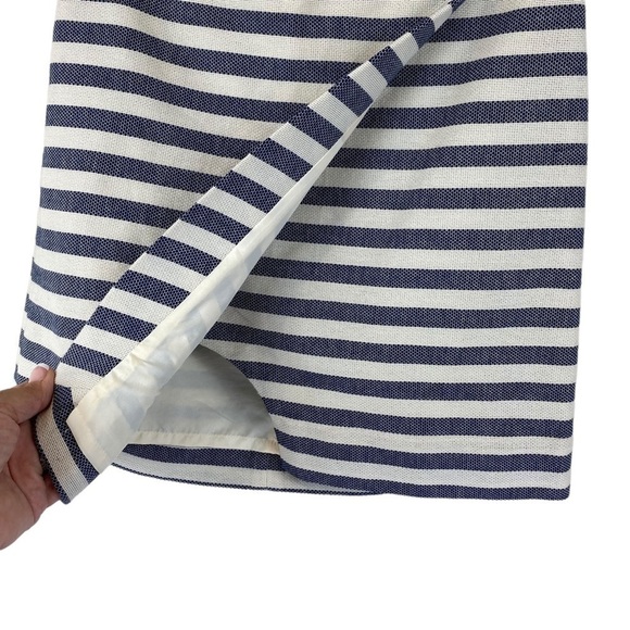J Crew Factory Asymmetrical Blueish Grey & Cream Stripe Cotton Mini Skirt Sz 00 - Picture 5 of 8